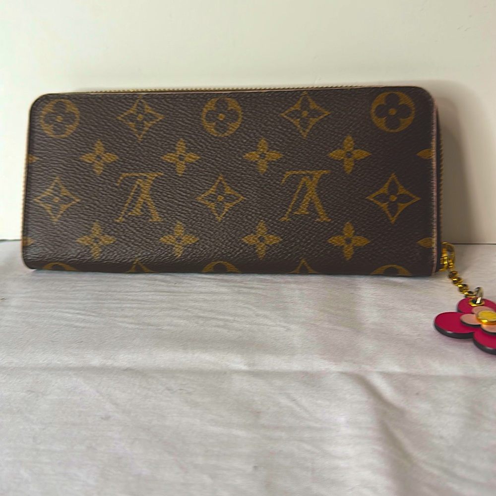 Louis Vuitton Brown Monogram Wallet with Pink Charm